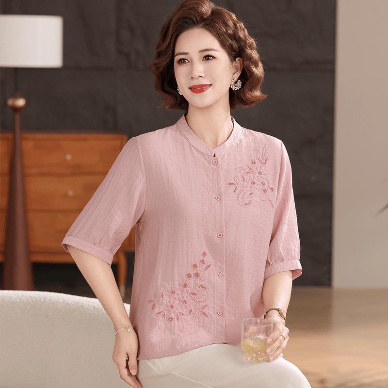 Yuzhaolin Women s Embroidered Stand-Collar Shirt 4XL