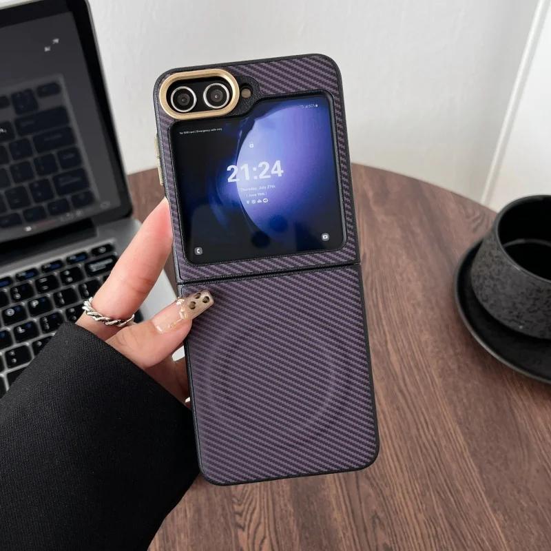 Luxury Slim Carbon Fibre Phone Case For Samsung Galaxy Z Flip 7 FE 6 5 4 3 5G Soft Bumper Magnetic Wireless Charge Protect Cover