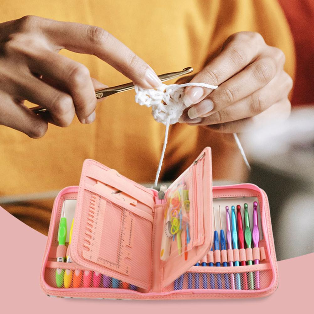 Aluminum Knitting Needles Set TPR Soft Handle Crochet Hooks Needles Handmade Crafts with Storage Bag for DIY Scarves Gloves