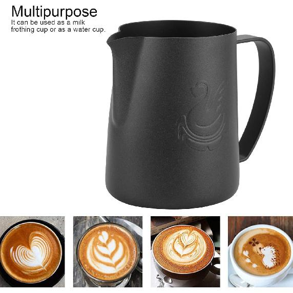 Milk Frothing Pitcher, 304 Stainless Steel Milk Frothing Cup Coffee Art Making Latte Cup, Black Matte, 13.5/20oz(20 OZ)
