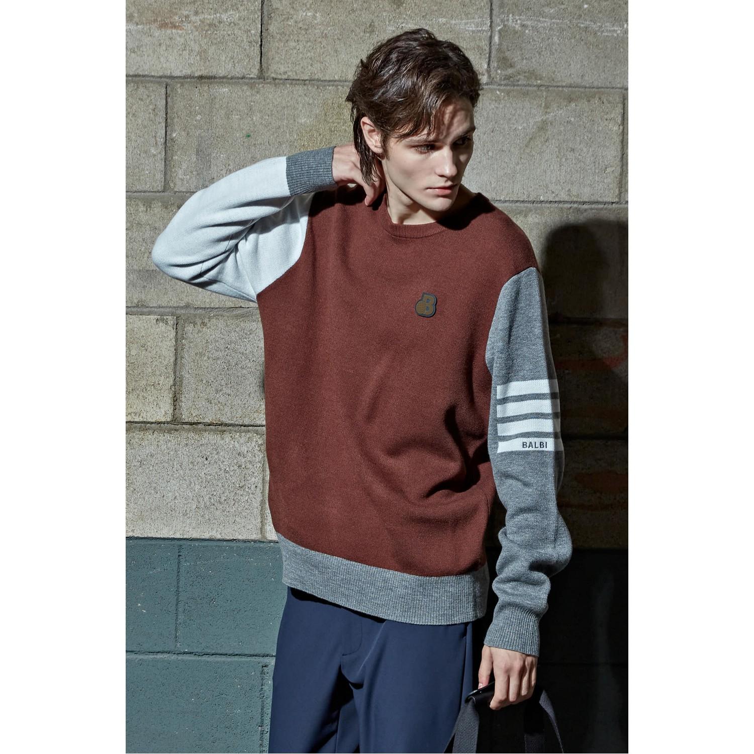 Balbi Jacquard Color Block Knit Sweater Navy/L