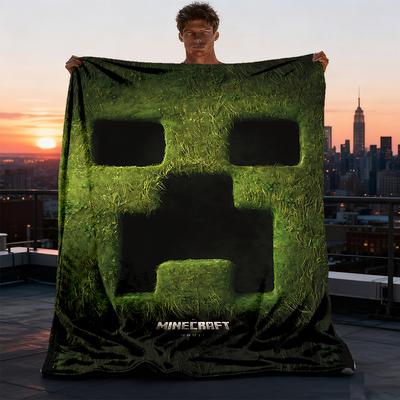 1pc Minecraft Outdoor Blanket Lightweight Flannel Throw For Travel, Camping, Livingroom, Couch, Chair Soft