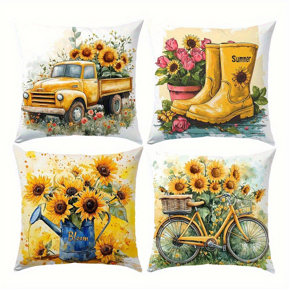 Sunflower Truck Pattern Pillow CoverSuitable for Sofa Car Bedroom Decorative Cushion Cover Pillow Cover
