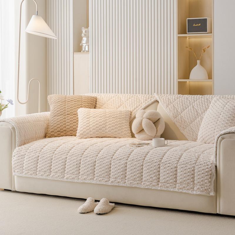 Cream Wind Plush Sofa Cushion Autumn And Winter  New Plush Seat Cushion Leather Straight Row Advanced Sense Non-Slip Cover Cover Cloth