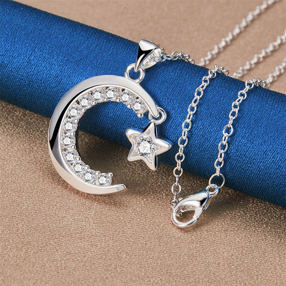 925 sterling silver 16-30 inch exquisite moon star zircon pendant necklace for women's fashionable wedding accessories