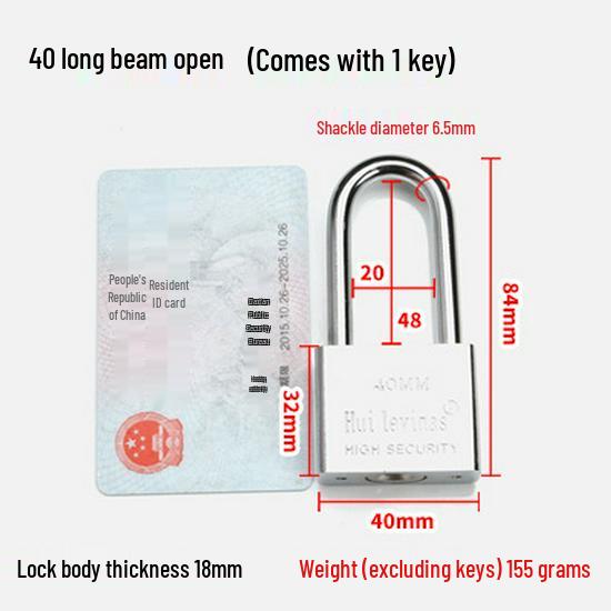 Blade-Shaped Stainless Steel Padlock, Square Head, 30mm, Ideal for Doors, Dorm Rooms, Cabinets, Long-Shank Anti-Theft Design.