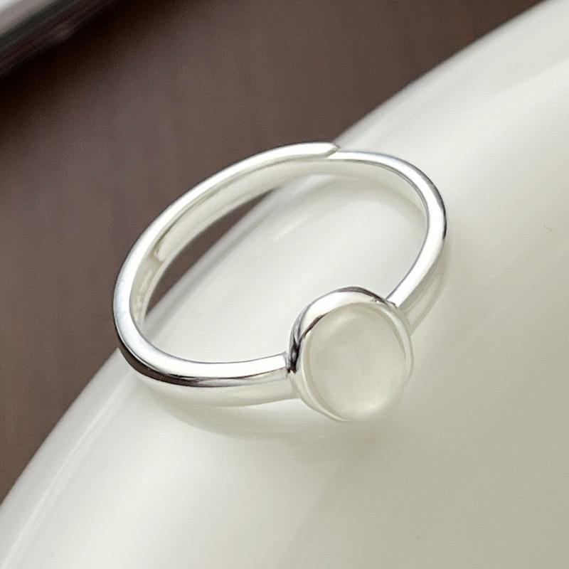 925 Silver Rings For Women Simple Vintage Handmade Adjustable Finger Wide Stone Ring Fashion Band Female Bijoux Gift