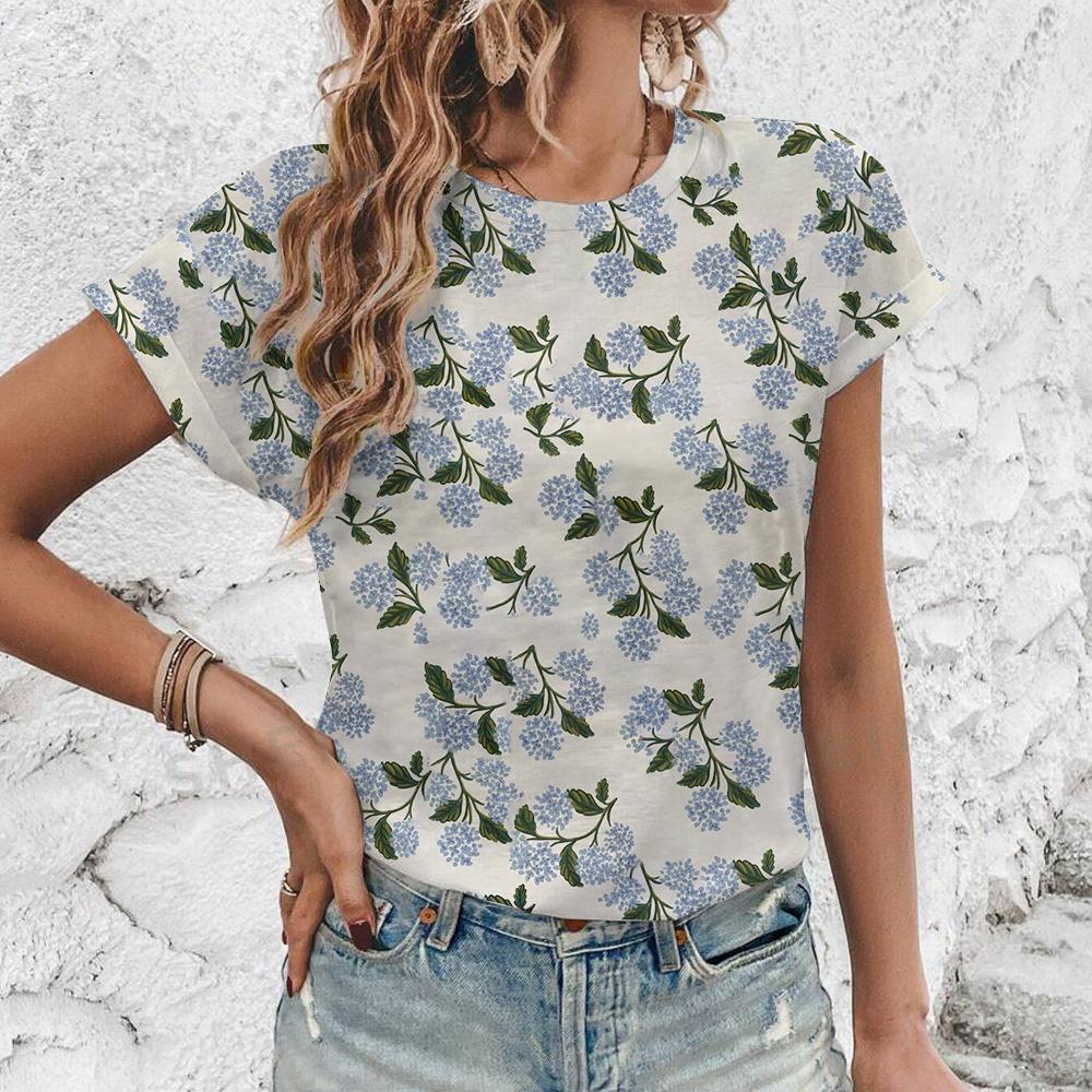 

Женская футболка с коротким рукавом, элегантная футболка с принтом цветов и листьев в стиле ретро, модная футболка с коротким рукавом, летняя футболка для отдыха 6XL
