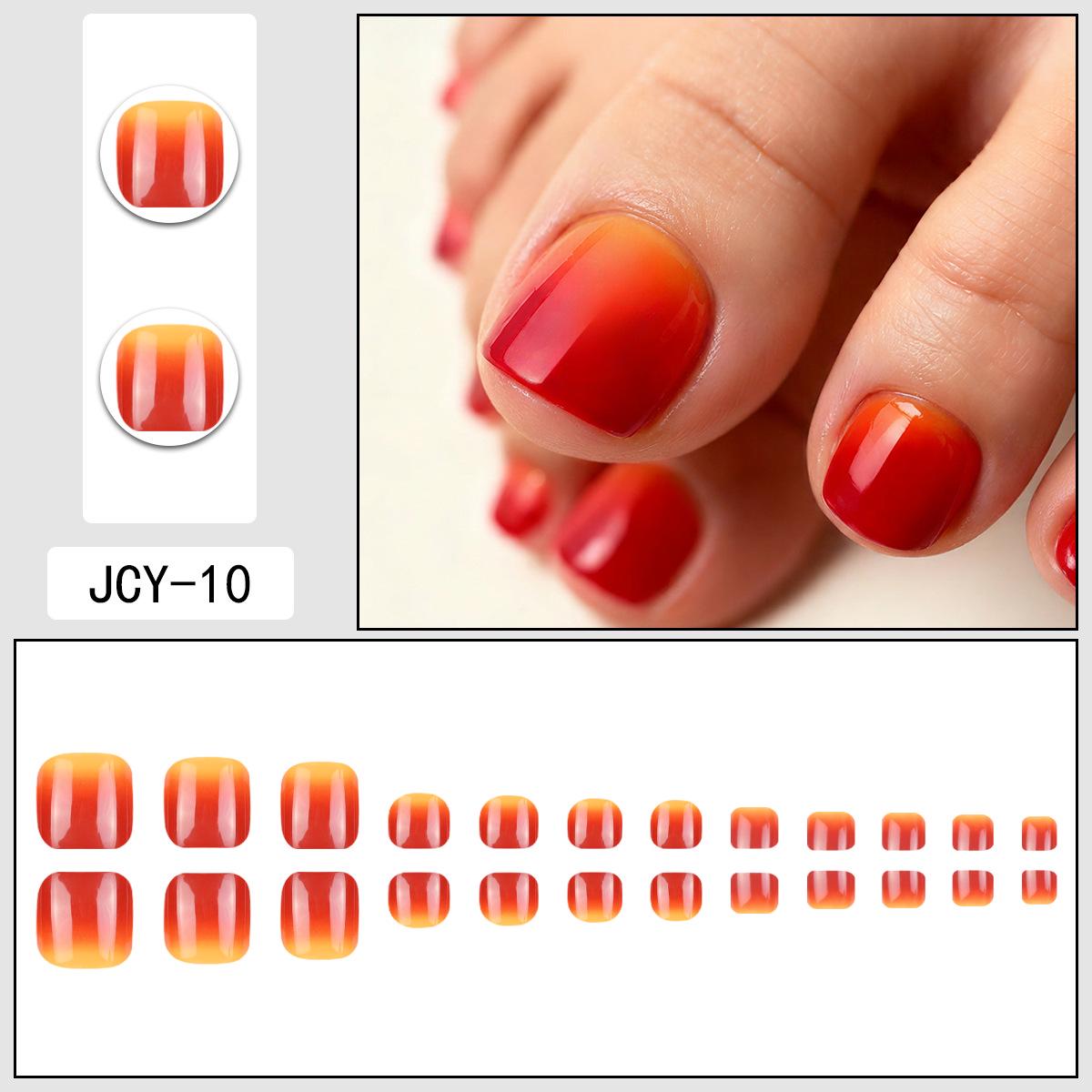 

Gradient Red Festive Toe Nail Stickers - Elegant Short Style for Autumn/Winter Glue Version