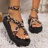 Fashion Summer Leopard Platform Sandals For Women Peep Toe Cross Strap Roman Sandals Woman Fashion Thick Sole Women's Sandals