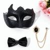3 Piece Set Gentleman Masquerade Mask Painted Masquerade Prom Mask Glossy Mask Bow Tie Set  Adult