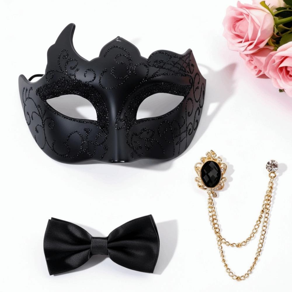 3 Piece Set Half Face Dance Mask Brooch Set Painted Party Cosplay Masquerade Mask Gentleman Masquerade Prom Mask Costume Party