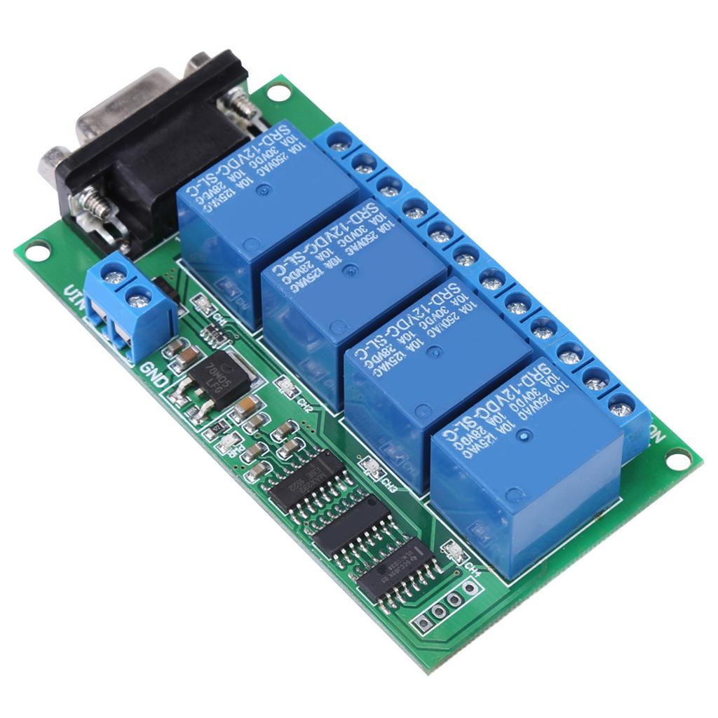 12V 4Ch DB9 RS232 Relay Board Remote Control UART Serial Port Switch for Car Motor