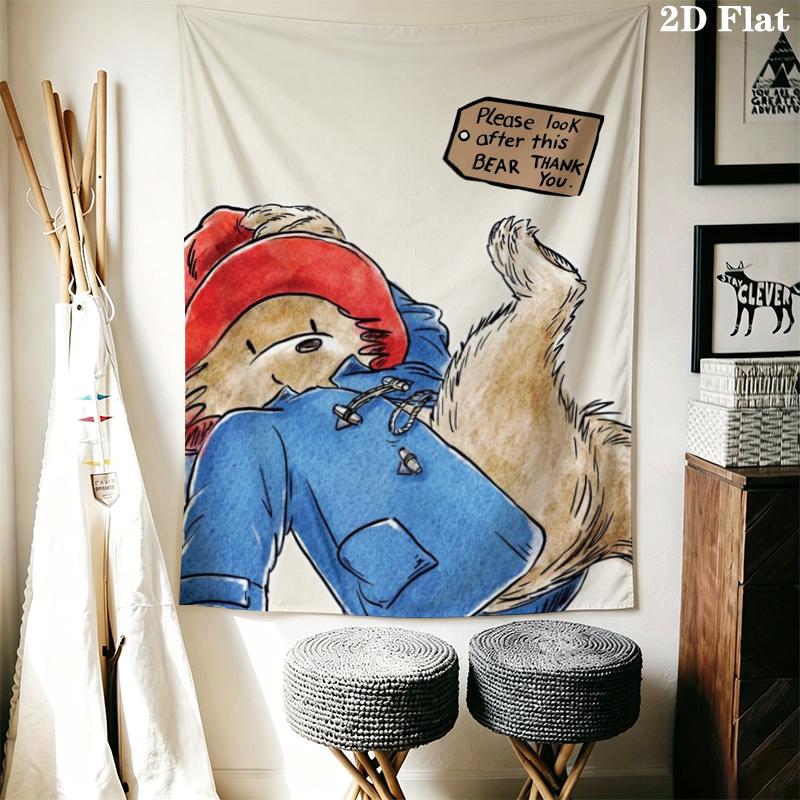 Paddington Bear Wall Tapestry Aesthetic Wall Hanging Printed Fabric Blanket Decorative Tapestries for Bedroom Living Room Home Decor
