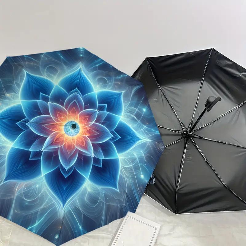 1pc Blue Lotus Mandala Umbrella with Plastic Handle,Suitable for All Seasons Home Travel Outdoor UmbrellaDD1023
