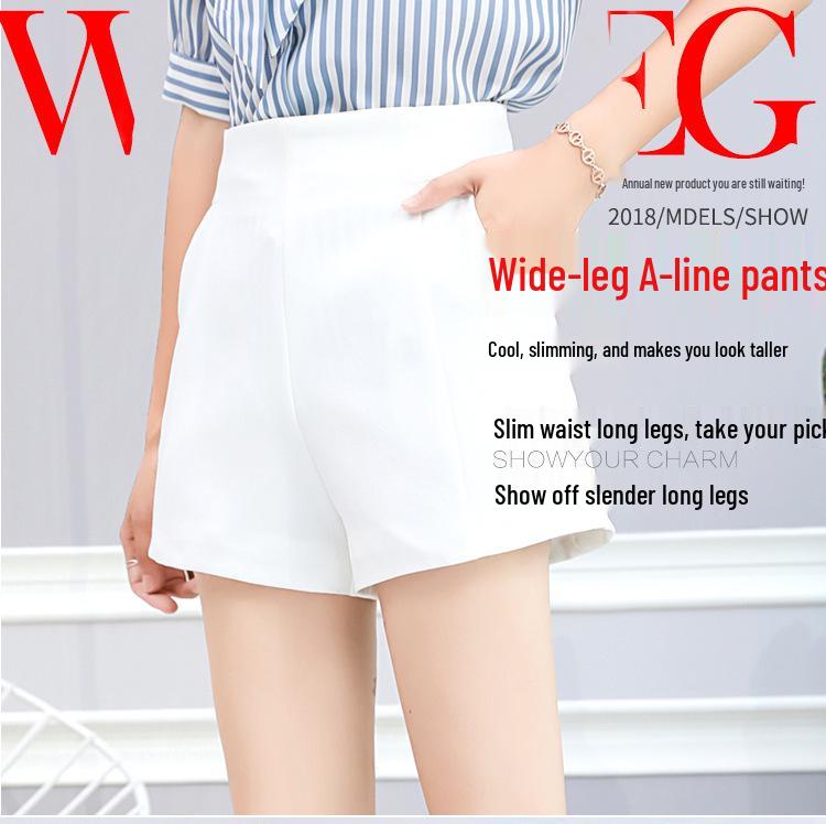 2024 Women's A-Line High Waist Wide Leg Black Shorts for Spring, Summer & Autumn