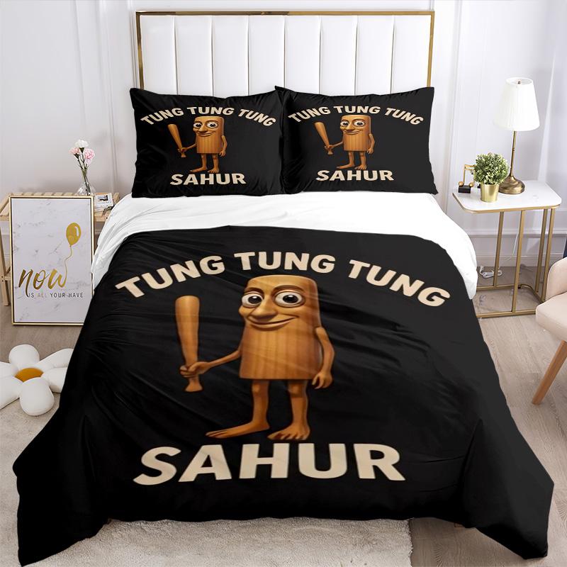 Tung Tung Sahur Adventure Print 3Pcs Bedding Setduvet Cover With 2 Bedropillowcase Home Birthday Gift