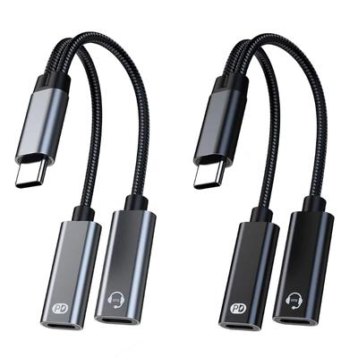 USB C Splitter Doppelter USB C Kopfhörer- und Ladeadapter Sound Dongle Kabel mit PD60W Schnellladung für Telefon