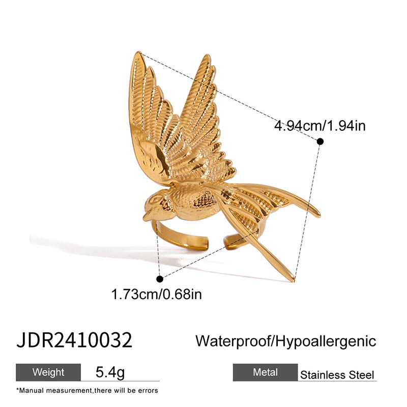 Stainless Steel Peace Dove Rings for Women Men Exaggerated Gold Color Opening Finger Rings Waterproof Jewelry Accessories Gifts