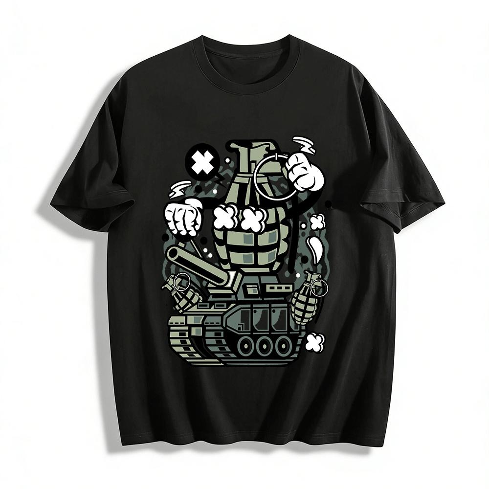 

Cartoon Grenade Tank Print Tee Cool Street Style Unisex Top Pure cotton T-shirt XXS