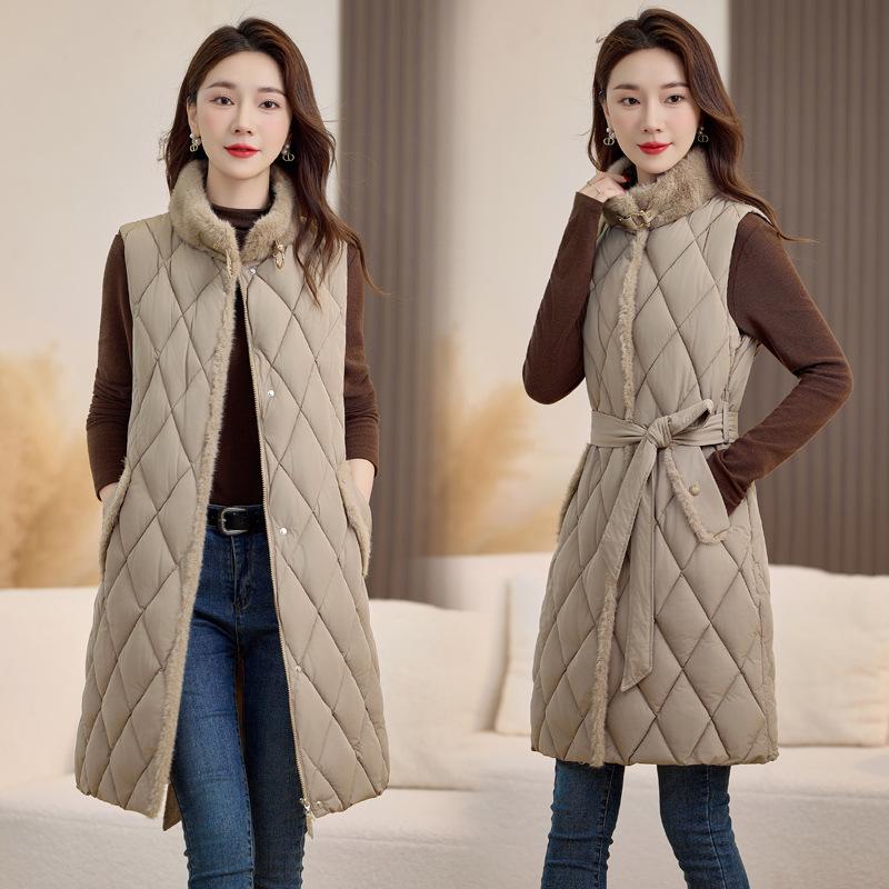 New fall and winter women's hair collar sleeveless undershirt solid color thickened warm sports and leisure loose lightweight jacket