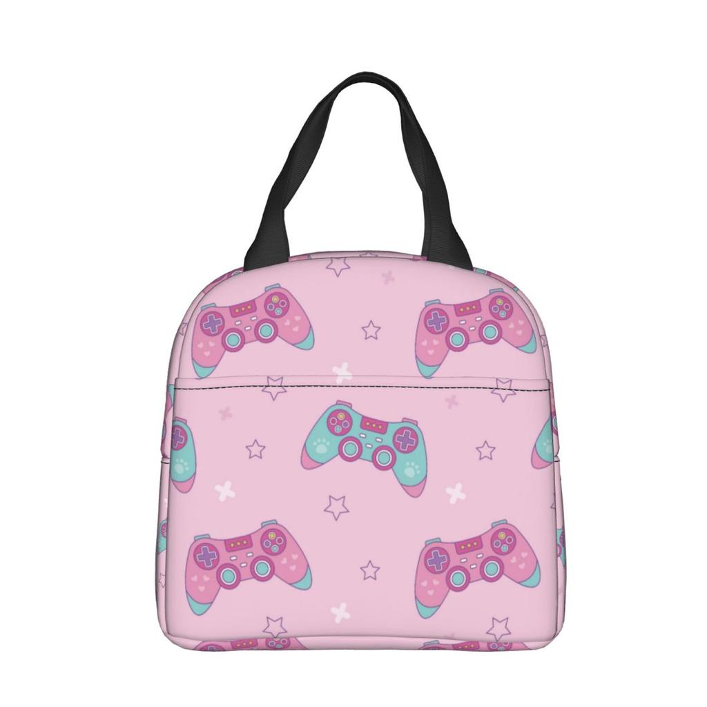 Cartoon Game Console Pattern Insulated Lunch Bags Cooler Bag Reusable Portable Tote Lunch Box Food Handbags Work Outdoor