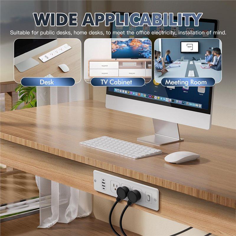 BAAJ-US Plug Recessed Power Strip With 2 USB-C 2 USB-A Ports- Flush Mount Desk Outlet For Furniture Charging Station A