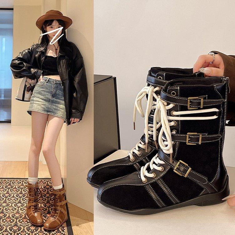 Retro Leather Boxing Boots Women's Autumn 2025 New British Style Martin Boots Maillard Platform Mid-tube Short Boots