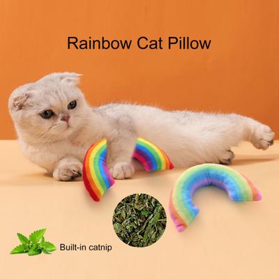 Cat Pillow Built-in Catnip PP Cotton Full Filled Colorful Rainbow Design Teeth Cleaning Bite Resistant Ultra Soft Plush Cat Calming Toy