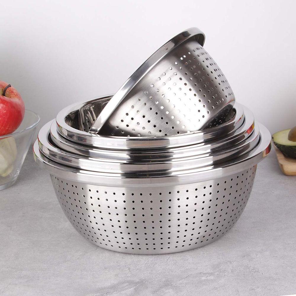 Multiple Drainage Holes Stainless Steel Drain Basket Widened Edge Drain Basin  Fruits