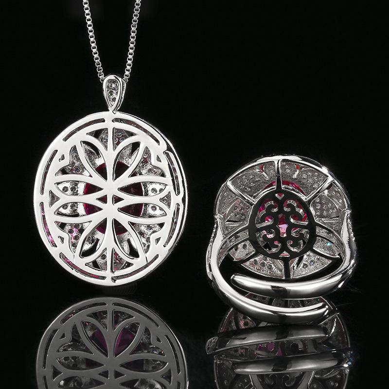 Jewelry Hot Color Treasure Set Ring Necklace Red Blue Emerald Flower Design Women's Luxury