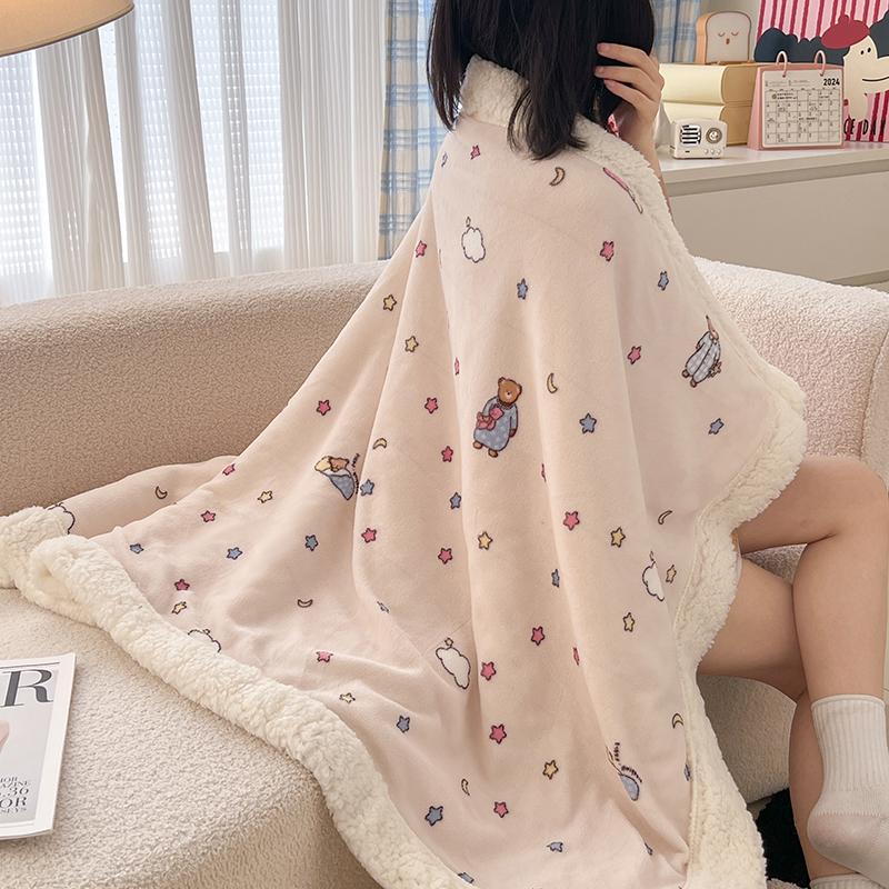 Pink Plaid Thick Blanket Girls Childrens Room Cute Cartoon Animal Bed Blanket Adults Home Travel Autumn and Winter Warm Blankets