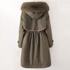 Women's Fashion Casual Solid Color Hooded With Plush Medium-length Long-sleeved Zipper Button Cotton Coat Jacket