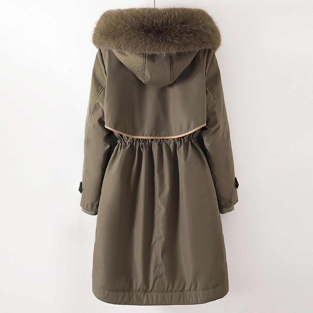 Women's Fashion Casual Solid Color Hooded With Plush Medium-length Long-sleeved Zipper Button Cotton Coat Jacket