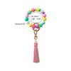 Wristlet Keychain Bracelet Bangle for Key Ring Chain Bracelet with Fluorescent Silicone Bead Leather Bead Keychain for W