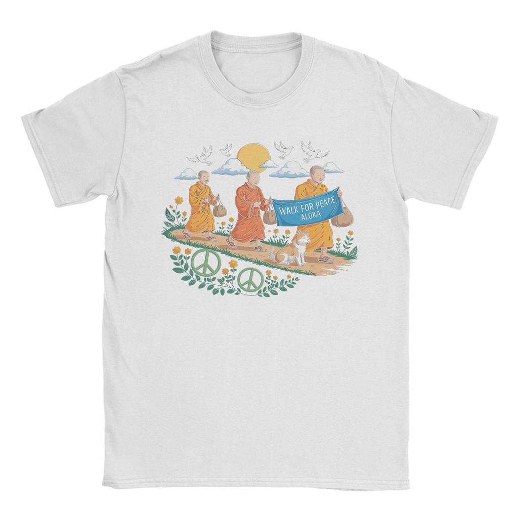 Walk for Peace Aloka Buddhistische Mönche T-Shirts Unisex Damen Baumwolle Cooles T-Shirt Tees Kurzarm Kleidung Geburtstagsgeschenk