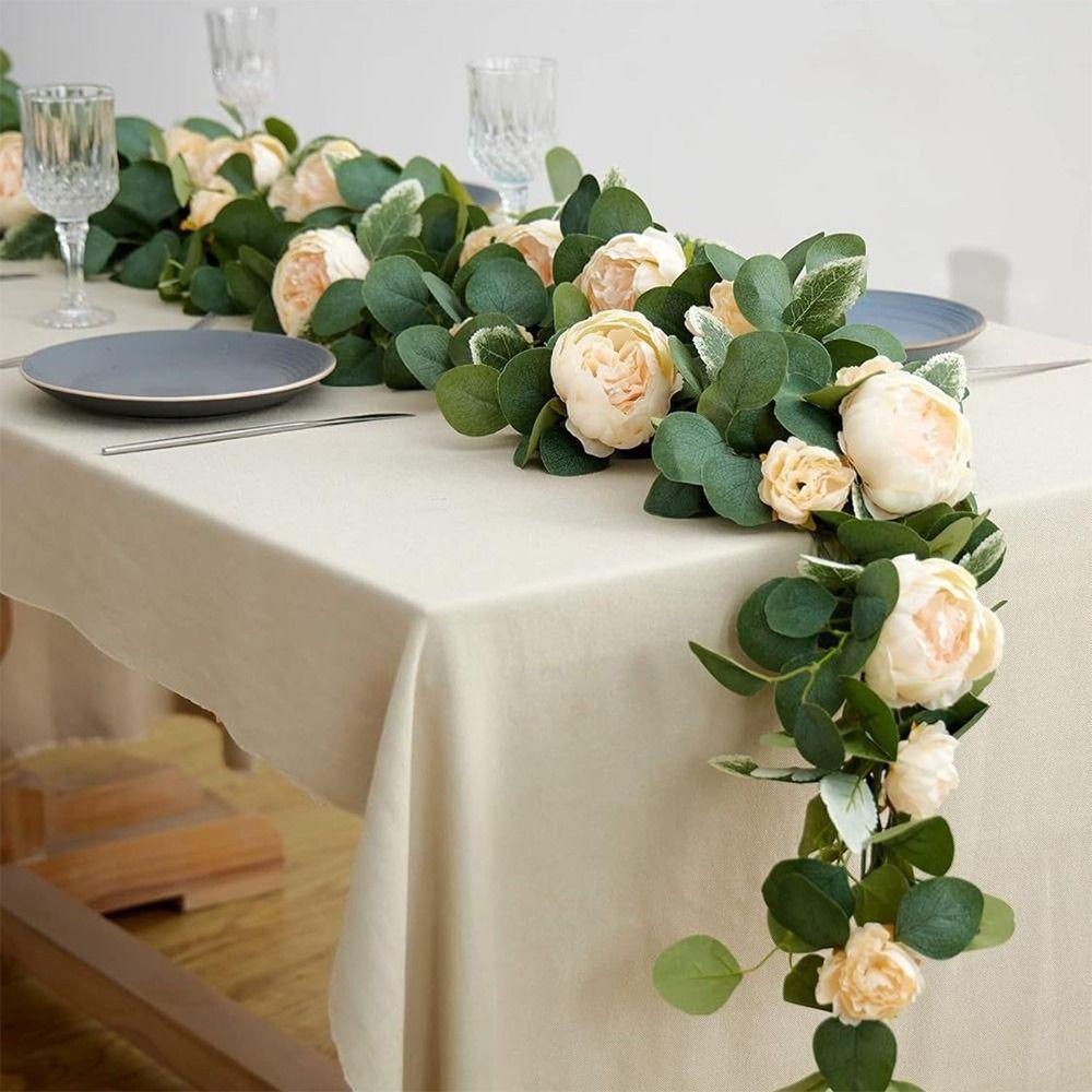 Green Eucalyptus Leaves Artificial Poeny Vine Plant Wall Decorative Flower Bar Decoration