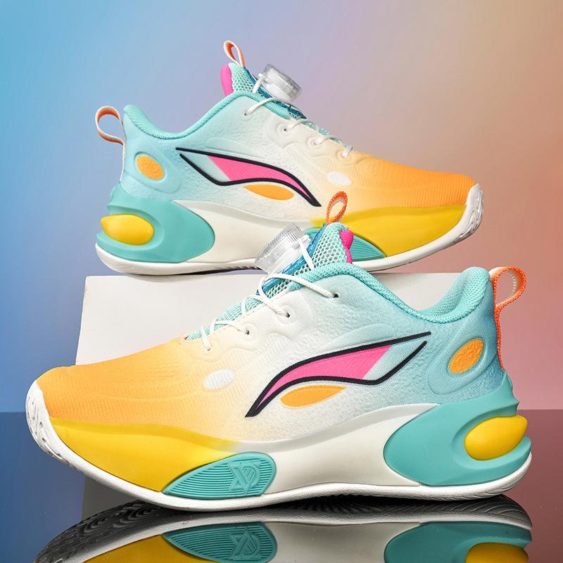 

Breathable children s basketball shoes 2025 spring and summer new classmates rotating button children s sneakers non-slip girls sneakers 40