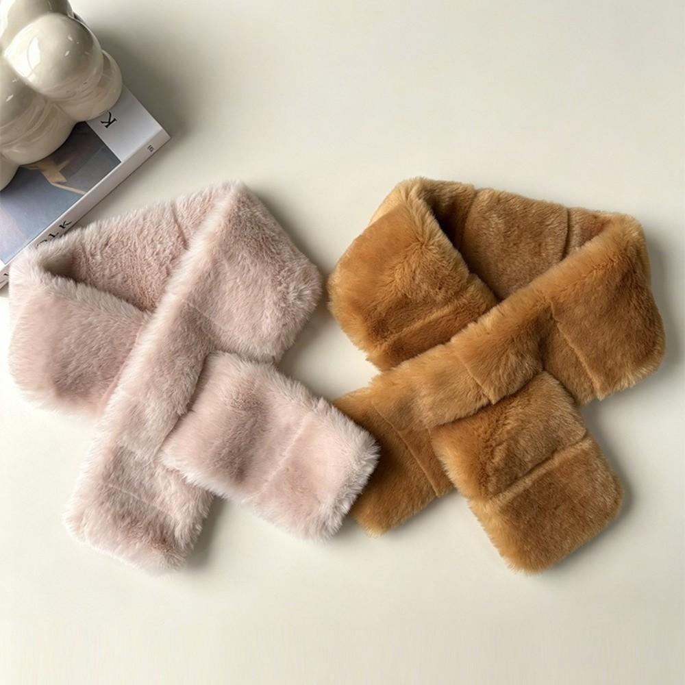 Soft Plush Cross Scarf Furry Winter Collar Scarf Korean Style Neck Scarf Women Girl
