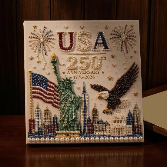 250th Anniversary Pearl Painting Kit, USA Anniversary DIY Pearl Art Set, Patriotic Bead Painting Craft Kit for Beginners Adults