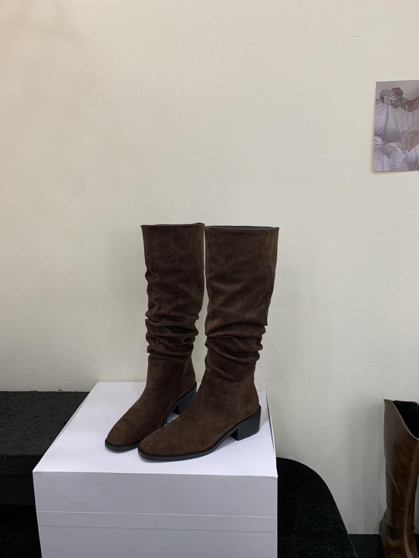 

Coarse heel French retro western cowboy boots women s boots autumn and winter 2025 new tall stacked knight boots 39 темно-коричневого