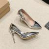 Zacht Leer Zilver Goud Hoge Hakken 8/10cm Schoen Dames Pumps Puntige Neus Kantoorvrouw Bruidsschoenen