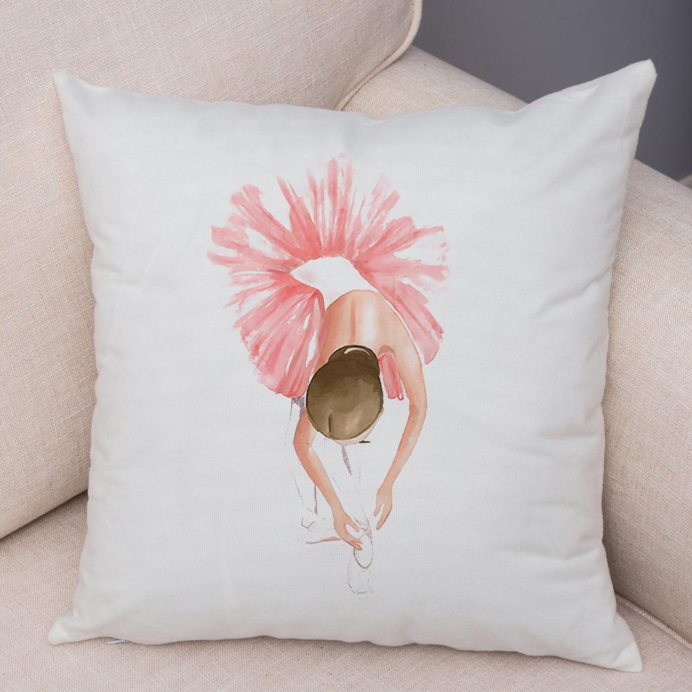 Cute Watercolor Ballerina Cushion Cover Pink Tutu Design Soft Throw Pillow Home Sofa Bedroom Decor Gift for Girls xcm