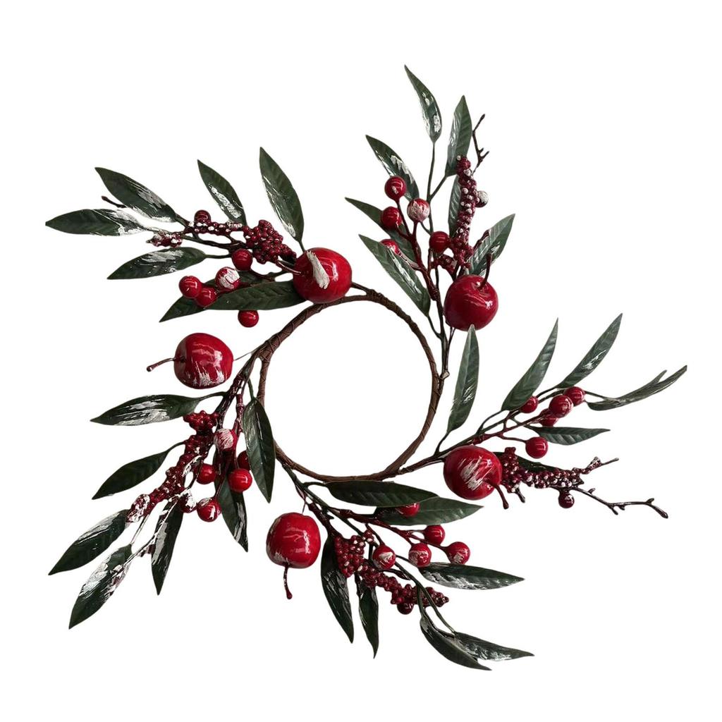Christmas Candle Ring Decoration Holiday Handcrafted Farmhouse Decor Realistic with Red Berry Garland for Wall Birthday Decor