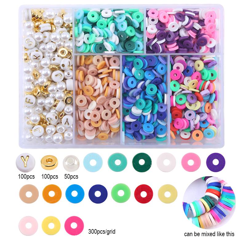 6mm Polymer Clay Beads Kit Flat Round Spacer Beads Kit with Alphabet Beads Pearls for Bracelets Necklace Making Jewelry DIY
