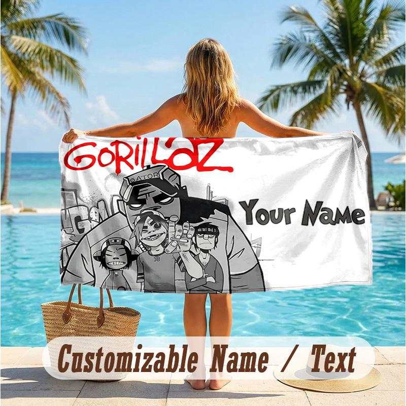 Custom Text Beach Towel, Soft Absorbent Swimming Multi-use TowelGorillaz
