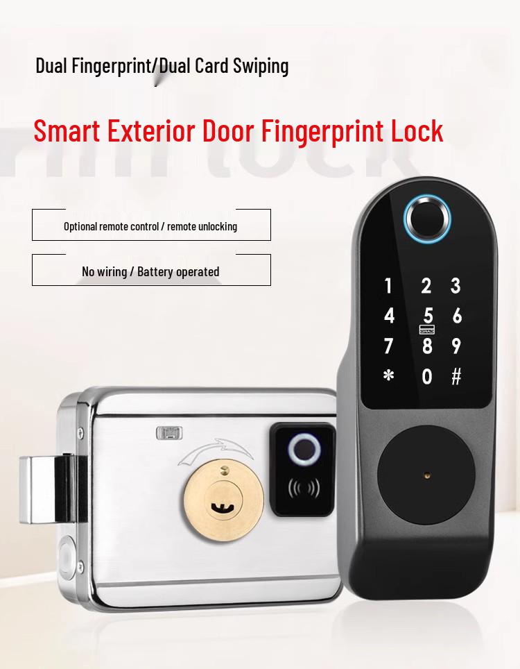 Waterproof TUYA Double-Sided Fingerprint Smart Lock, Old-Fashioned Anti-Theft Password Lock for Iron Doors