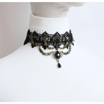 Gothic Crystal Black Lace Neck Choker Necklace for Women Vintage Victorian Steampunk Bracelet Jewelry For Halloween Party