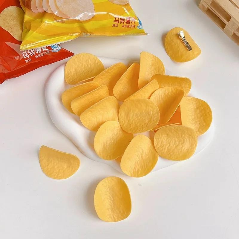 Neuheit Simulations-Kartoffelchip-Haarspange für Mädchen Lustiger Snack Kartoffelchip Pommes Frites Haarnadel Kopfschmuck Haaraccessoires
