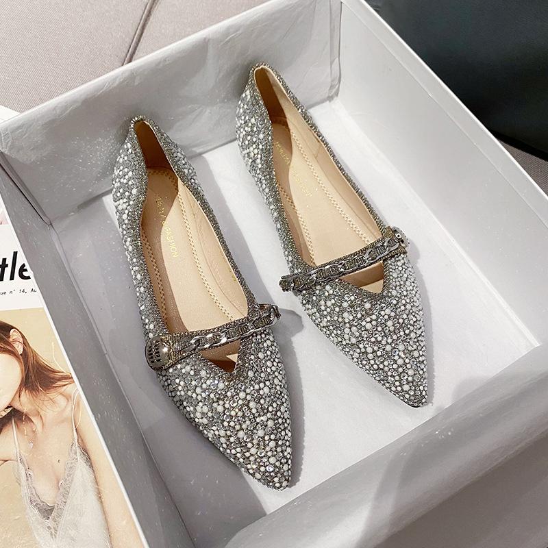 

Женские туфли на плоской подошве, новые, с острым носком, с мелким вырезом, со стразами, женские туфли на плоском каблуке W8836-18 40